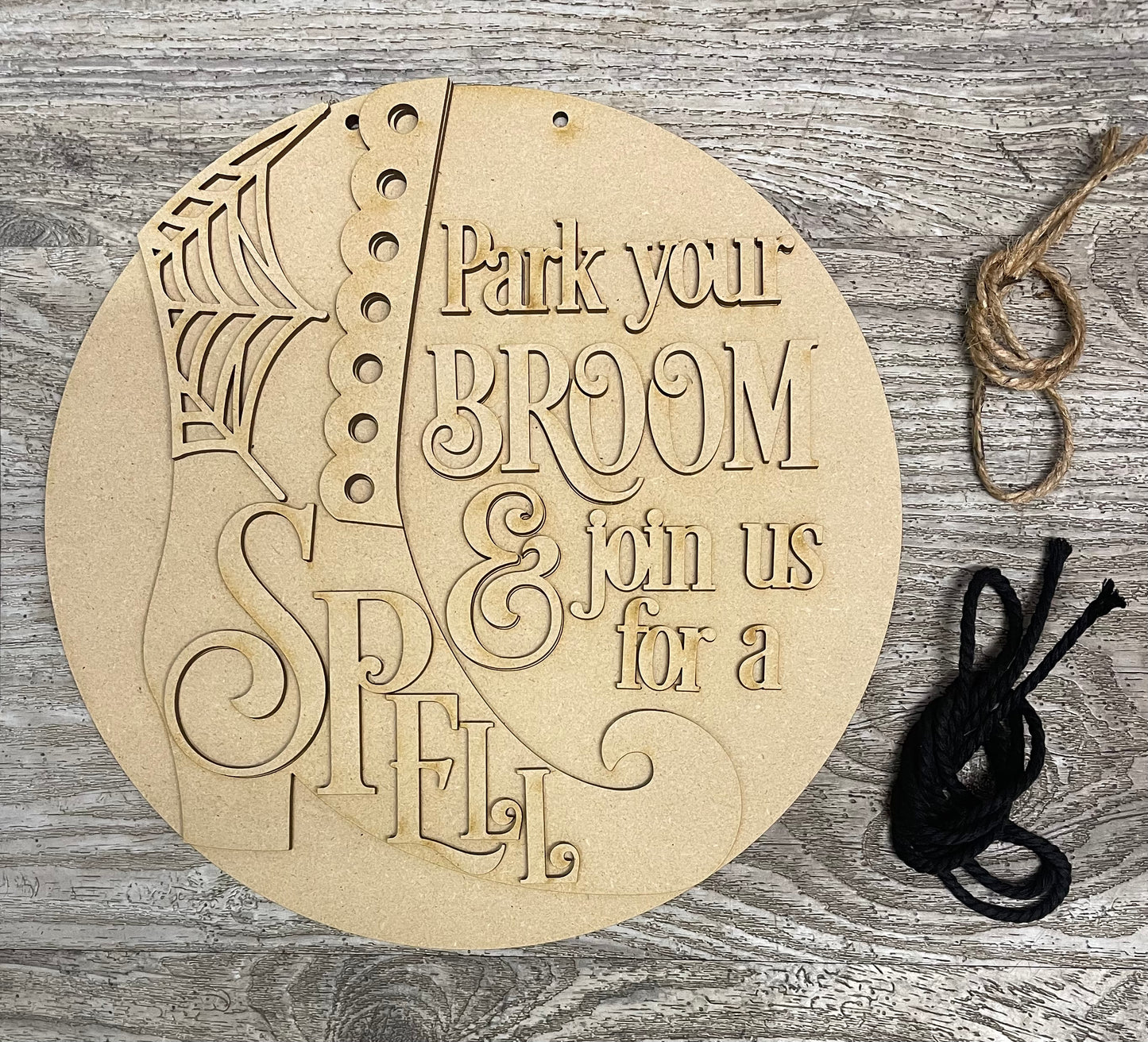 Park Your Broom - Halloween Door Sign Kit, DIY Kit - unpainted wood cutouts