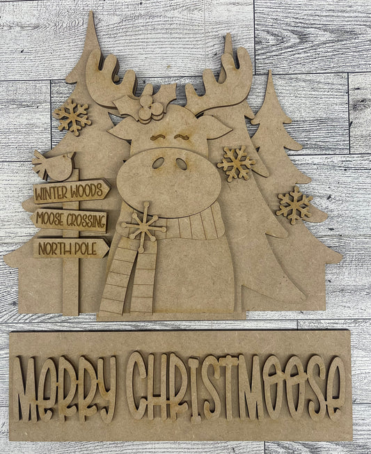 Merry Christmoose - Insert for Changeable Window Box unpainted wood cutouts, ready for you to paint