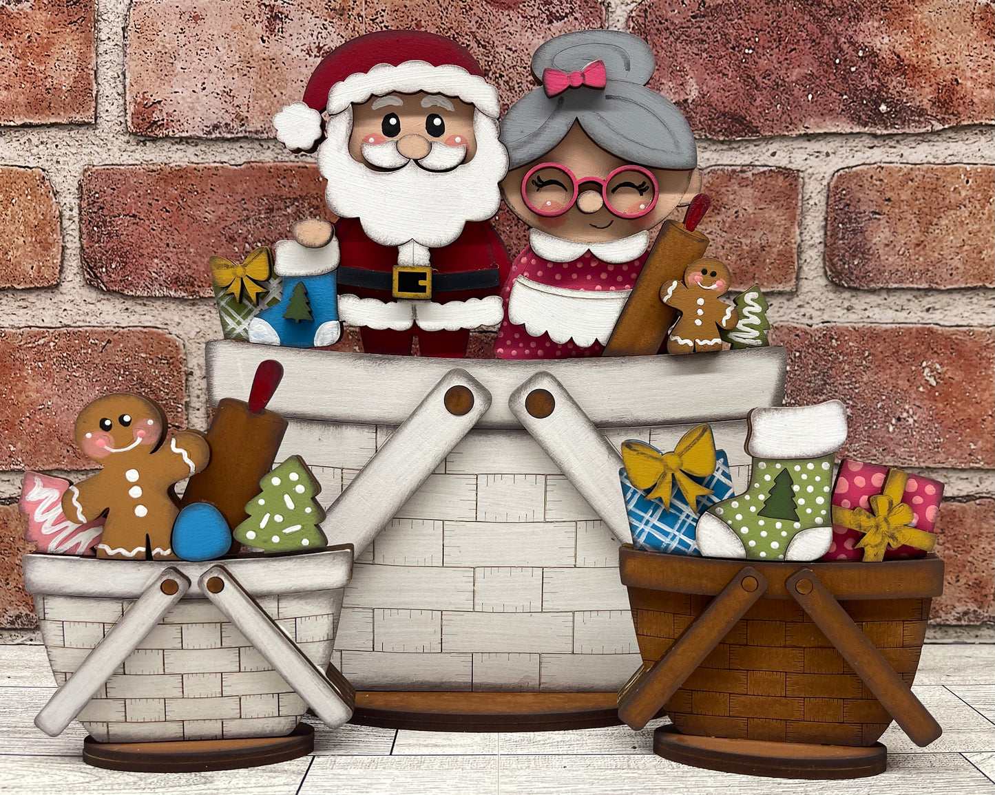 Christmas Santa and Mrs. Claus Basket Inserts - unpainted wood cutouts, ready for you to paint