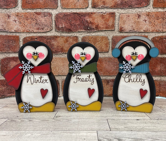 Penguin Chunky shelf sitters cutouts, unpainted wooden cutout, ready for you to paint