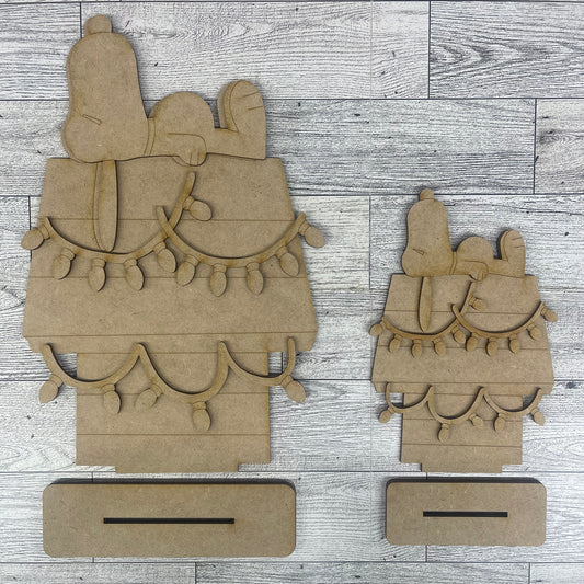 Christmas Snoopy Dog House with lights  - Peanuts Gang Cutout unpainted wood ready for you to paint