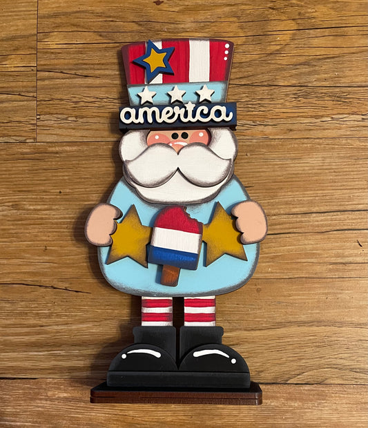 Uncle Sam with Popsicle Gnome cutouts, unpainted wooden cutout - Qty 1, ready for you to paint