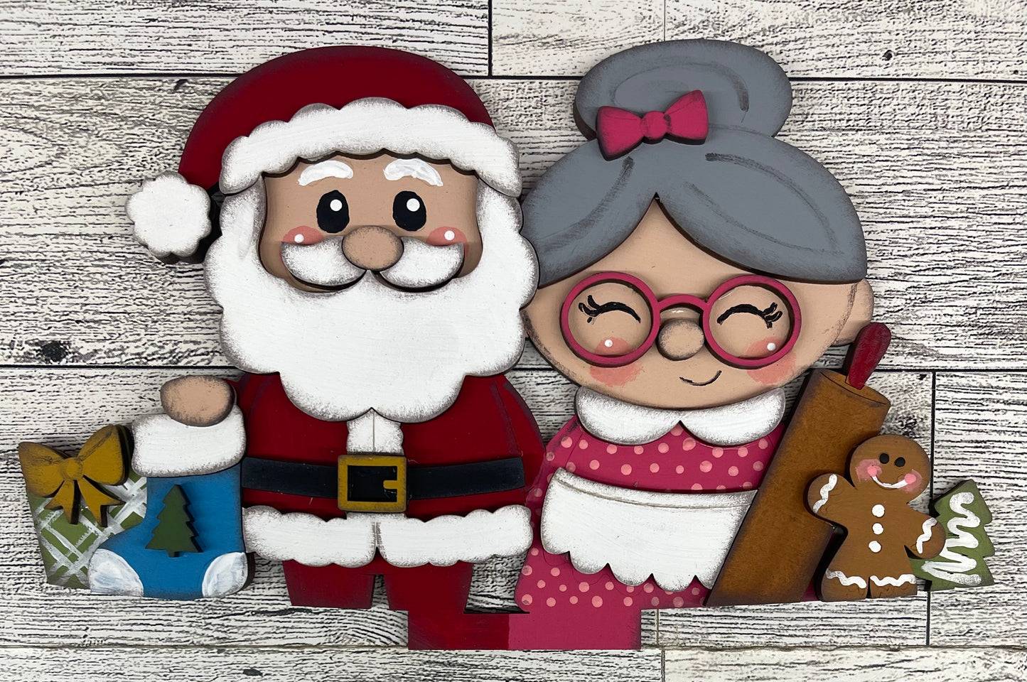 Christmas Santa and Mrs. Claus Basket Inserts - unpainted wood cutouts, ready for you to paint