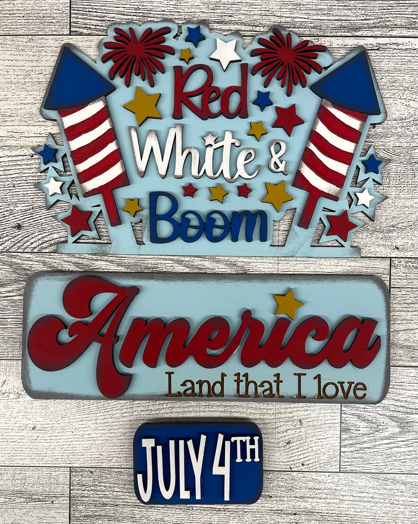 Red White & Boom Patriotic Truck Insert cutouts - unpainted wooden cutouts, ready for you to paint