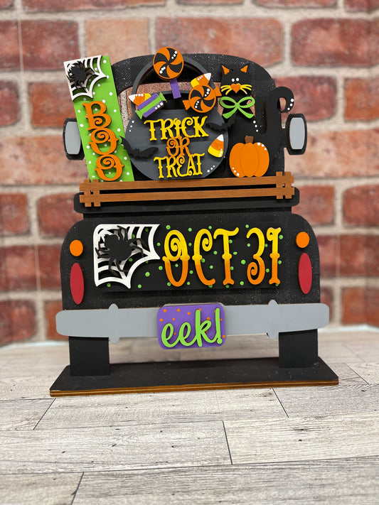 Halloween Truck insert only, unpainted wood cutouts, ready for you to paint,