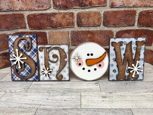 Snow word kit - wood pieces, unpainted wood cutouts, ready for you to paint, scrapbook paper is not included
