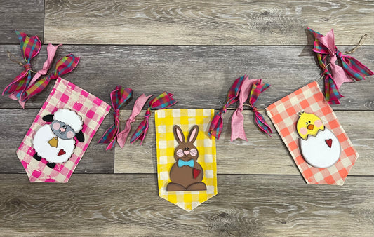 Easter banner cutouts Set - Wood Cutouts unpainted ready for you to paint - Ribbon, banners and jute not included