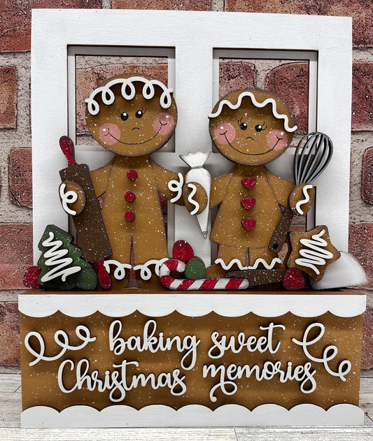 Gingerbread Couple 2026 Insert for Window - unpainted wood cutouts, ready for you to paint
