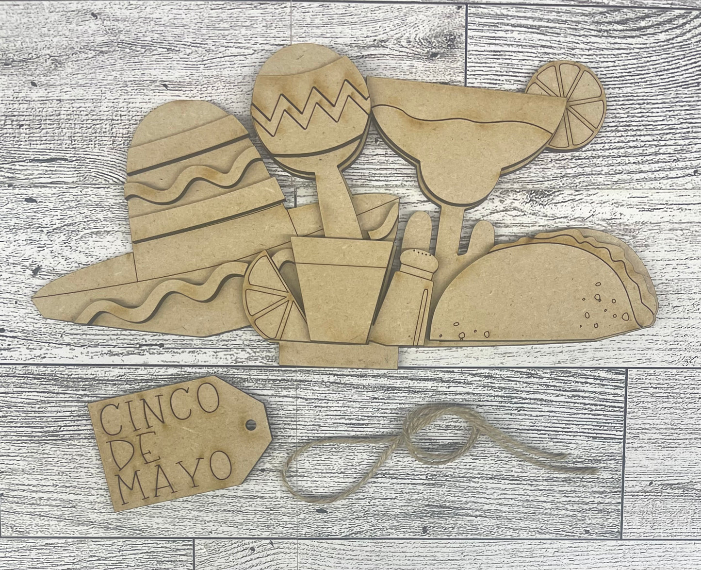 Cinco De Mayo Insert only or with basket - unpainted wooden cutouts, ready for you to paint