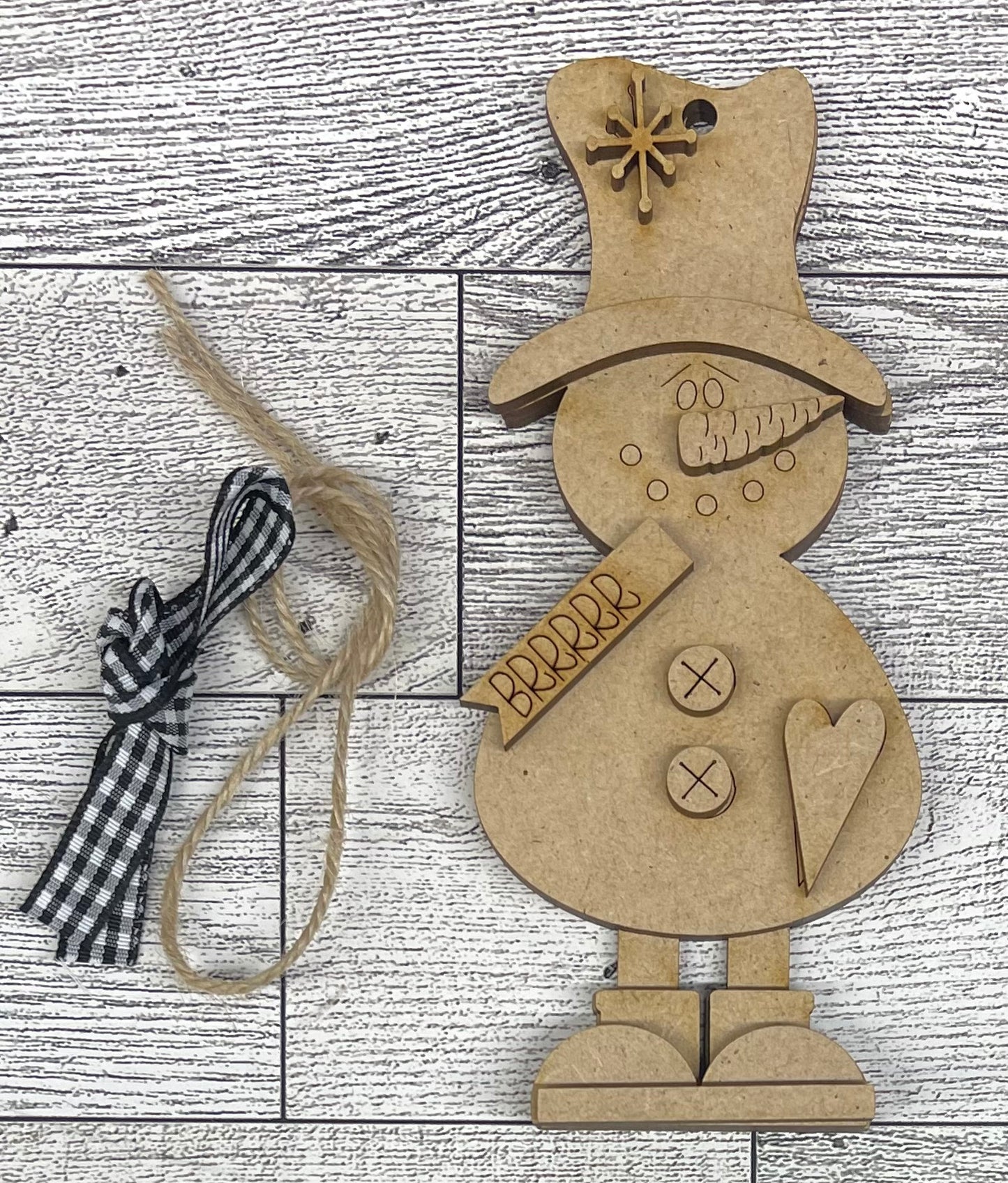 Prim Snowman Christmas Ornament unpainted cutouts