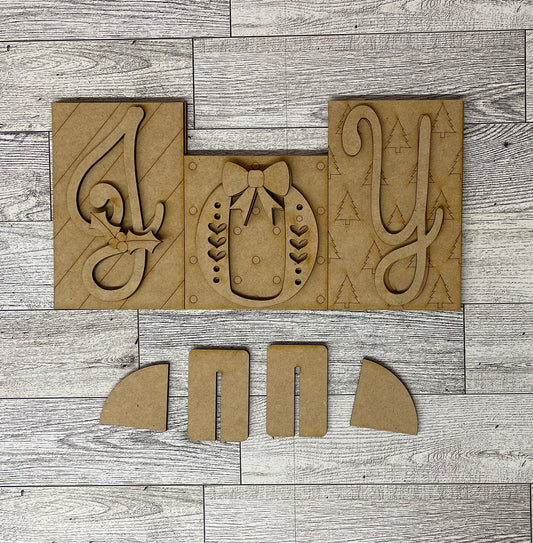 Joy word kit - wood pieces, unpainted wood cutouts, ready for you to paint, scrapbook paper is not included