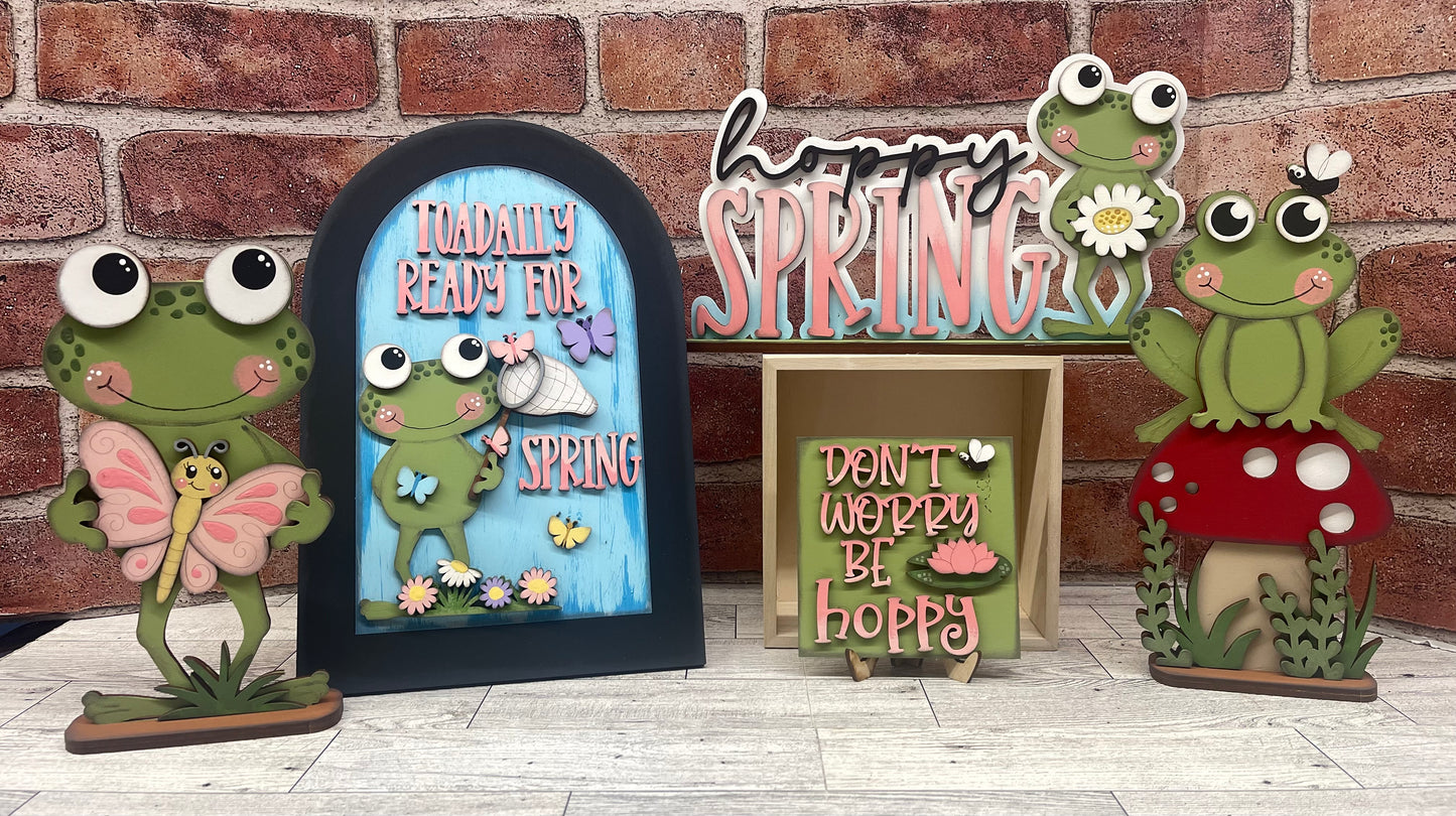 April Monthly Craft Kit - Spring Frog -themed - does not include frame or plain arch or HOME arch frame sold separately - unpainted ready for you to finish