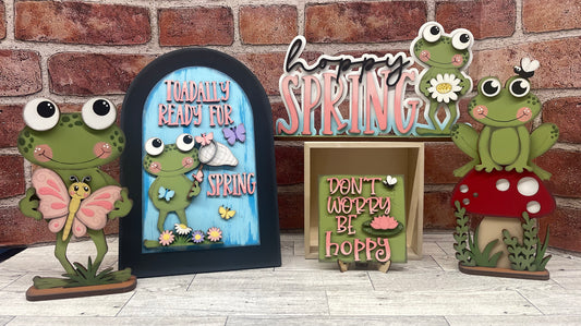 April Monthly Craft Kit - Spring Frog -themed - does not include frame or plain arch or HOME arch frame sold separately - unpainted ready for you to finish