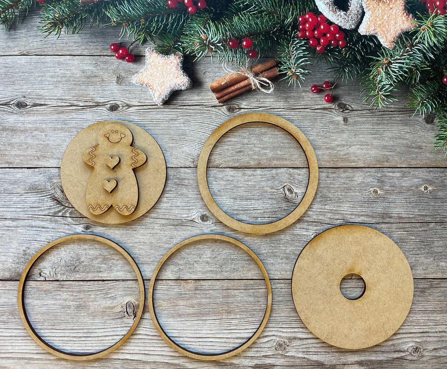 Gingerbread Small Changeable jar lid kit, unpainted wooden cutouts -  ready for you to paint