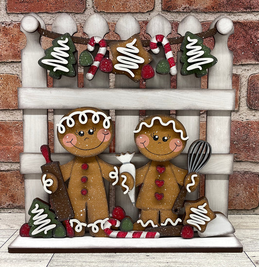 Gingerbread Couple 2026 Insert for Picket Fence unpainted wood cutouts, ready for you to paint