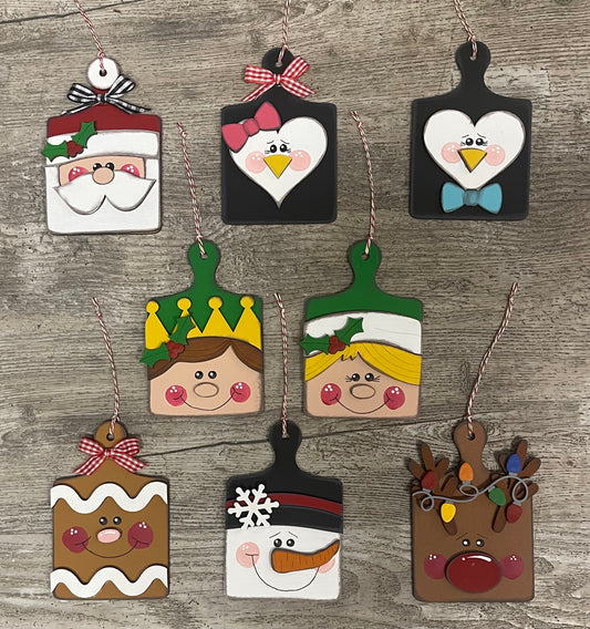 Christmas Mini Cutting Board wooden ornaments - set of 8 cutouts, unpainted ready for you to finish