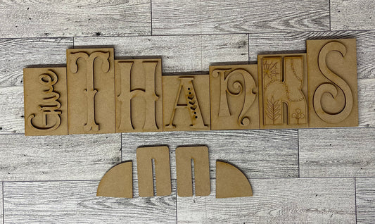 Give Thanks word kit - wood pieces, unpainted wood cutouts, ready for you to paint, scrapbook paper is not included