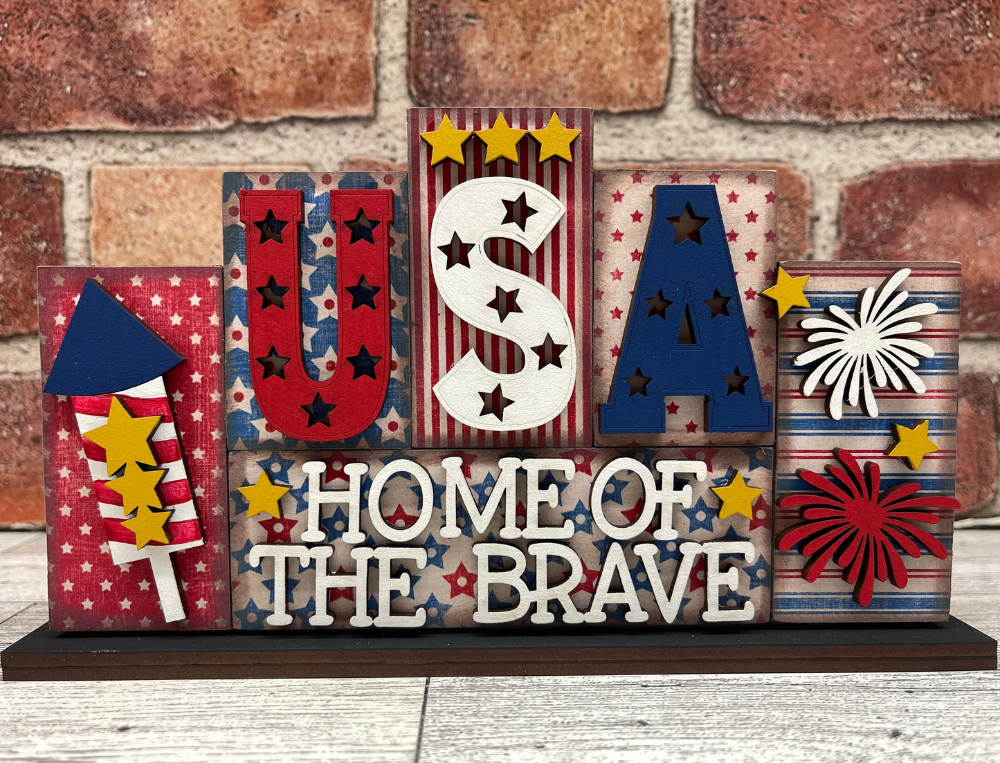 Patriotic word kit - wood pieces, unpainted wood cutouts, ready for you to paint, scrapbook paper is not included