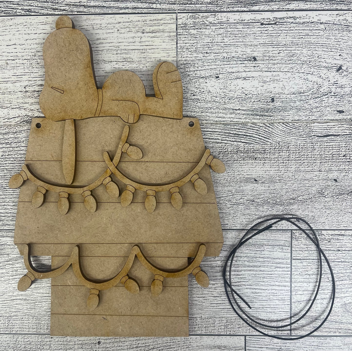 Christmas Snoopy Dog House with lights  - Peanuts Gang Cutout unpainted wood ready for you to paint