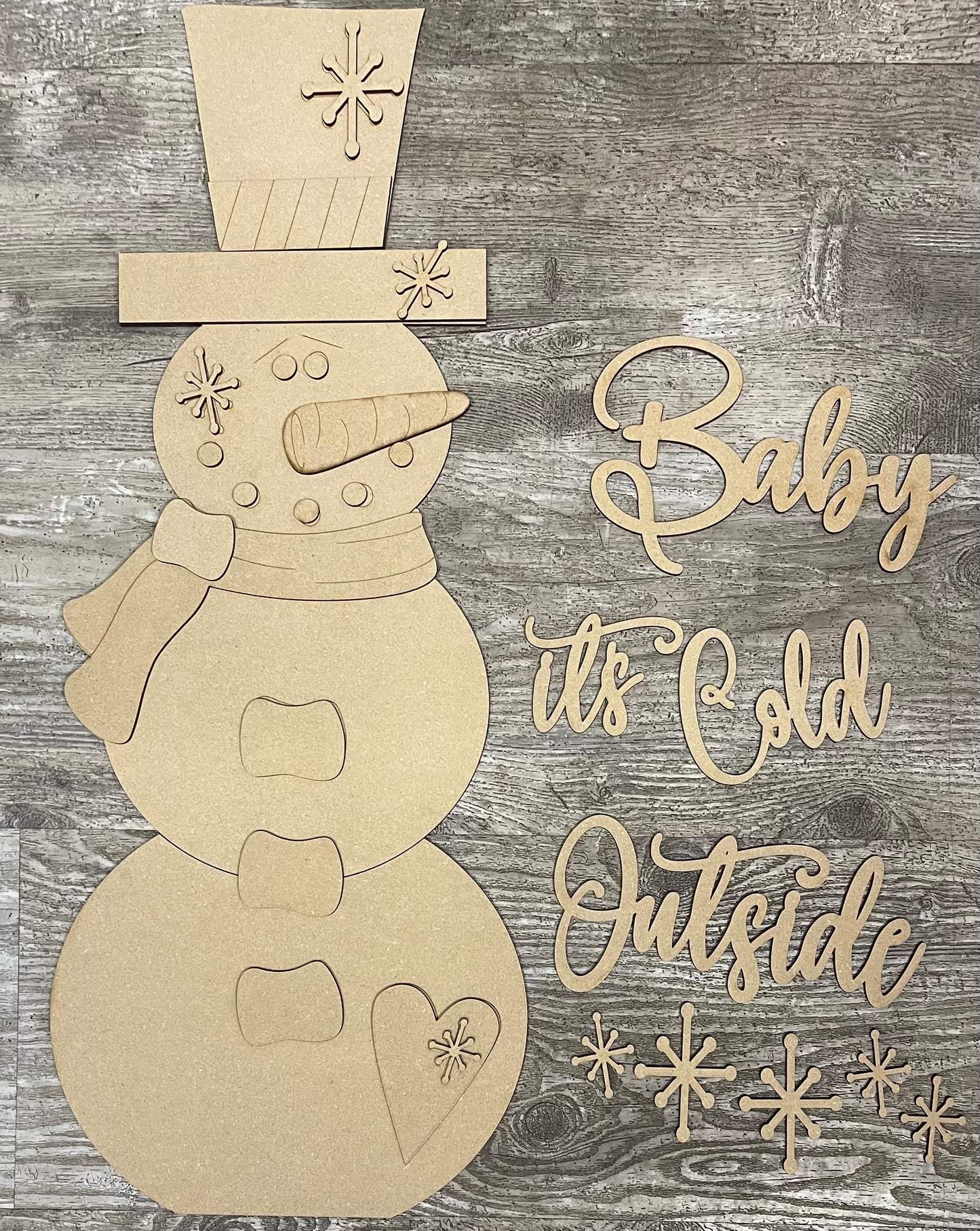 Baby it’s Cold Outside porch leaner kit - wood pieces, unpainted wood cutouts, ready for you to paint, sign backer is not included