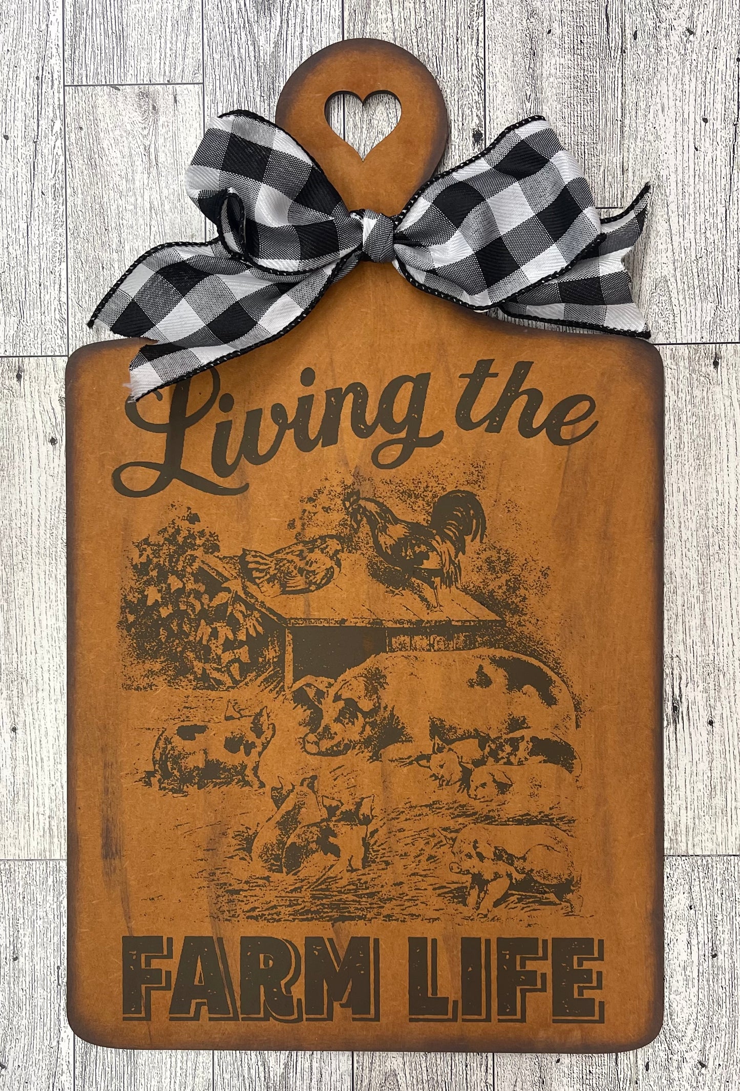 Living the Farm Life Cutting Board - unpainted wooden cutouts, ready for you to paint