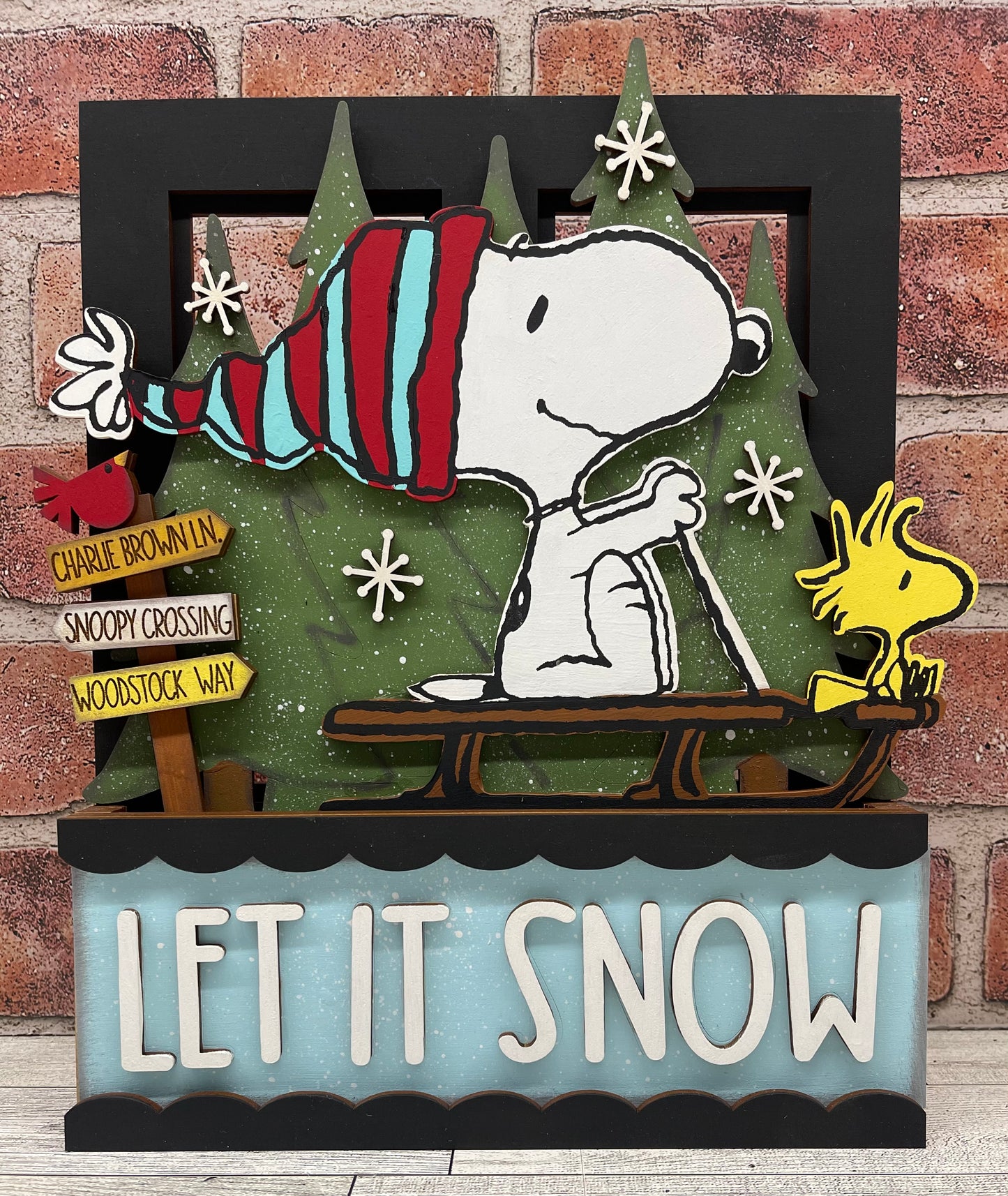 Snoopy & Woodstock on a Sled - Insert for Changeable Window Box unpainted wood cutouts, ready for you to paint