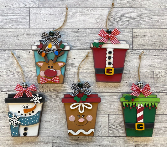 Christmas Latte wood ornaments - set of 5 gift card holder cutouts, unpainted ready for you to finish