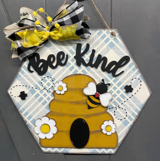 Bee Kind sign kit, unpainted wooden cutouts - Bee kit ready for you to paint, includes the circle