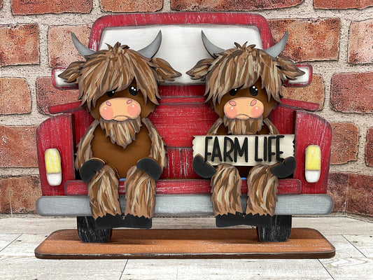 $12.00 Tuesday - Highland Cow Shelf Sitters only cutouts ready for you to finish - truck sold separately