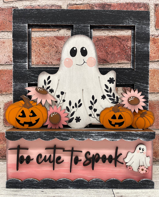 Ghost with Flowers 2026 Insert for Window - unpainted wood cutouts, ready for you to paint