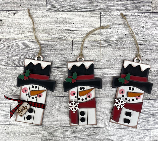 Snowman Trio of Ornaments unpainted cutouts