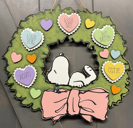 Valentine’s Snoopy Wreath - Peanuts Gang Cutout unpainted wood ready for you to paint