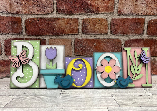 Bloom Word Stander, unpainted wooden cutouts - diy kit ready for you to paint, includes the circle
