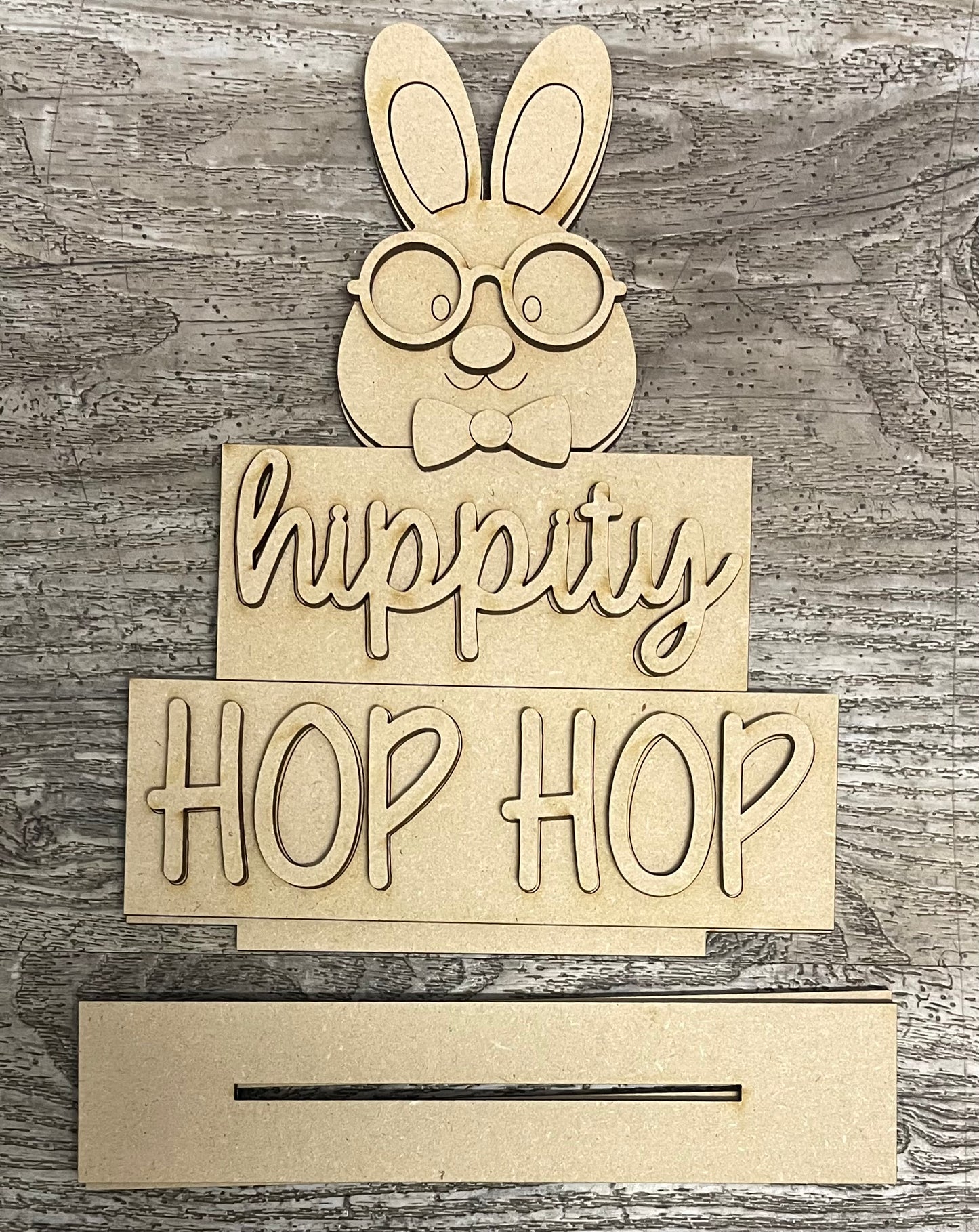 Nerdy Bunny Easter Word Stander unpainted wood cutouts - ready for you to paint