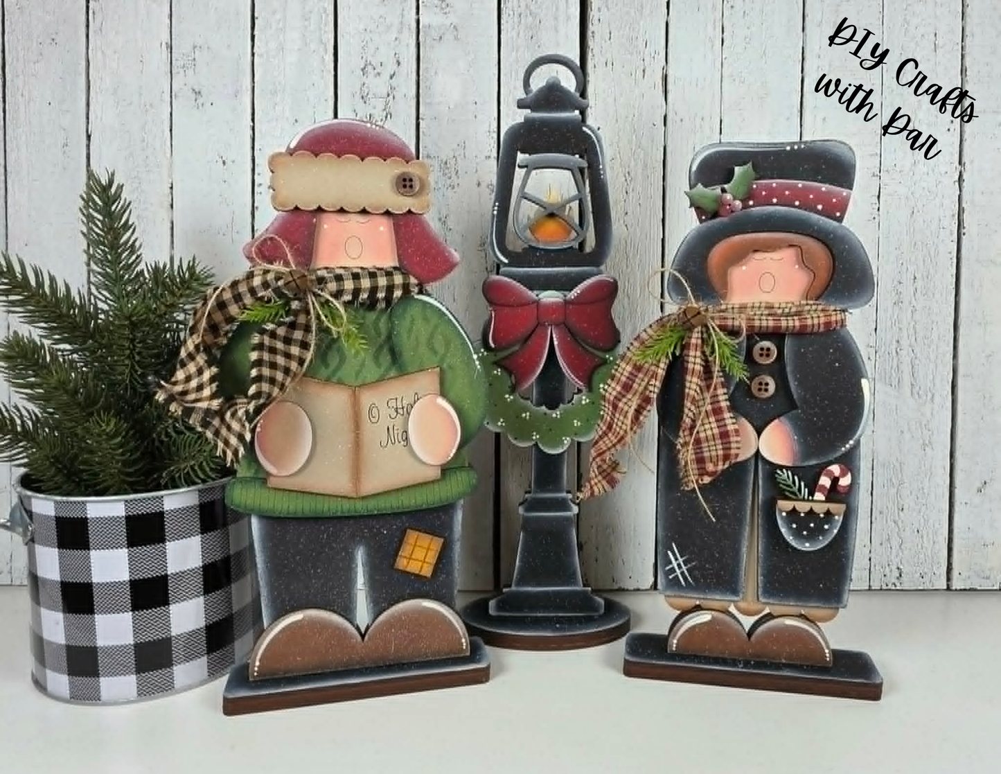 Caroler Standers set of 3 on one stand - unpainted wood cutouts, ready for you to paint
