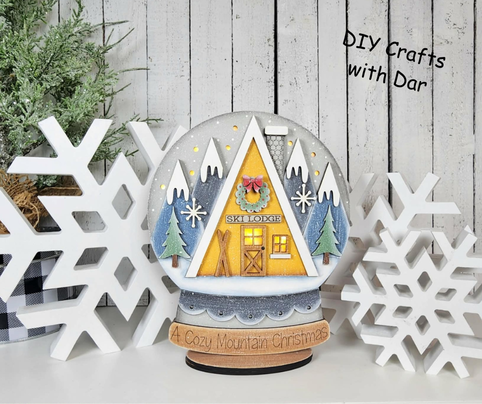March 2026 - Add On - Ski Lodge Globe Stander - unpainted wood cutouts, ready for you to paint