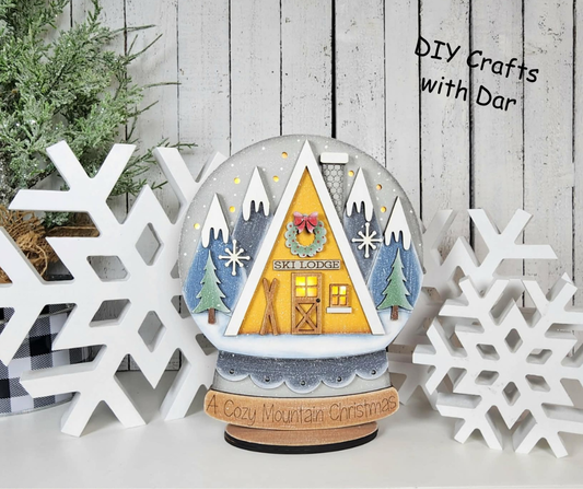 March 2026 - Add On - Ski Lodge Globe Stander - unpainted wood cutouts, ready for you to paint