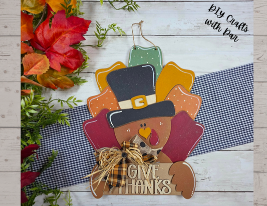 Give Thanks Turkey Door Sign - unpainted ready for you to finish