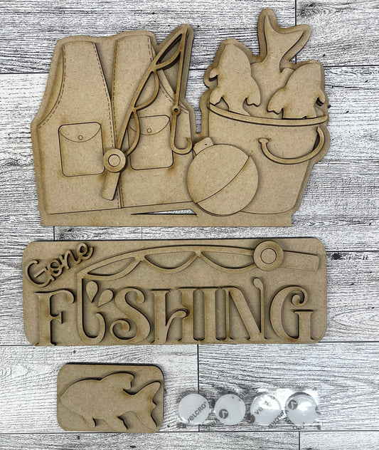 Gone Fishing Truck Insert cutouts - unpainted wooden cutouts, ready for you to paint