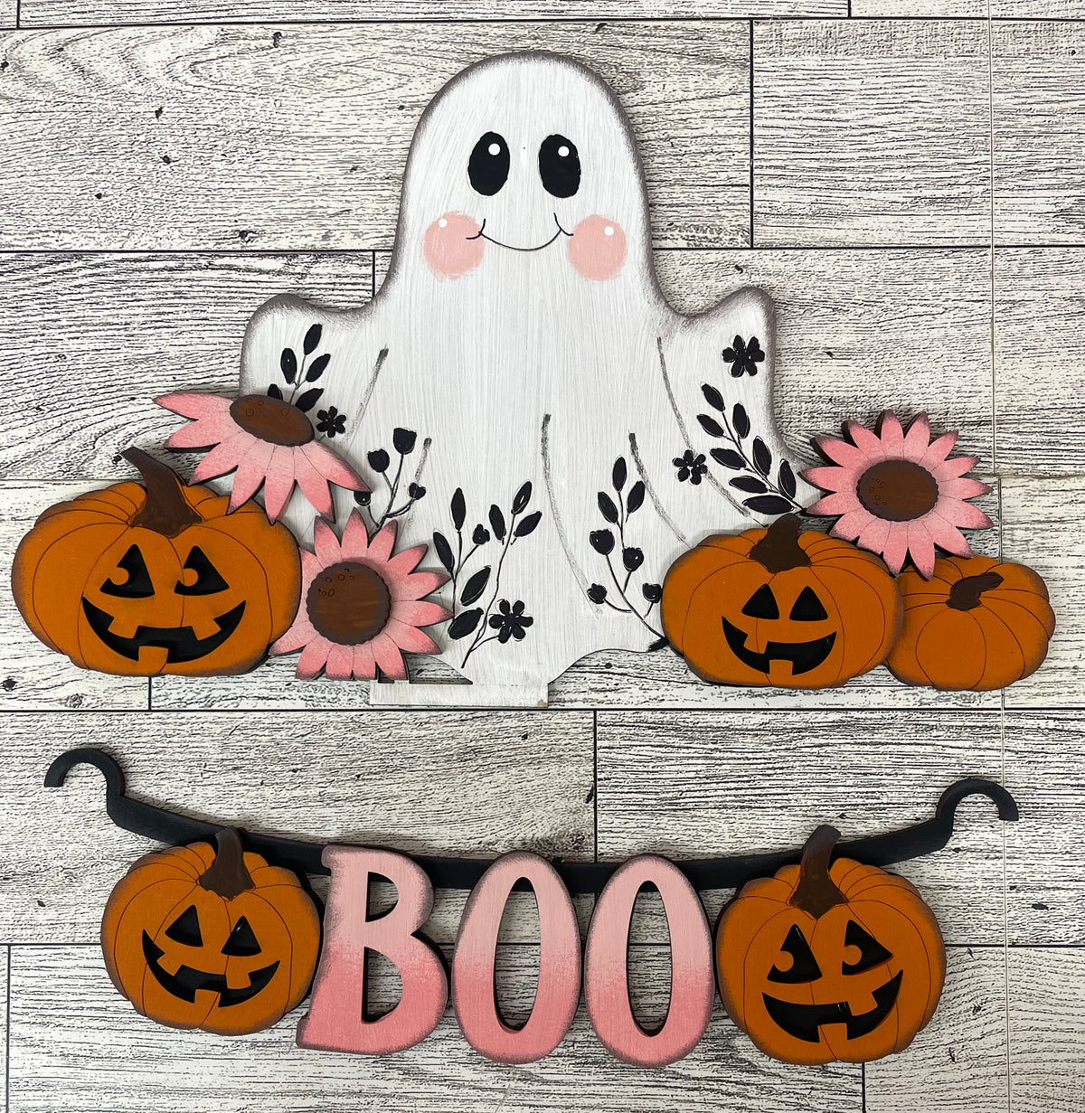 Halloween Ghost with Flowers 2026 Insert for Picket Fence unpainted wood cutouts, ready for you to paint