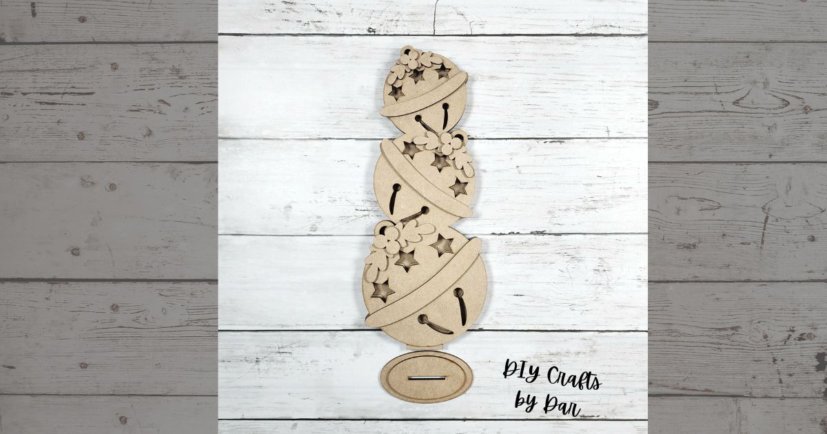 Jolly St. Nick Bells Stander - unpainted wood cutouts, ready for you to paint