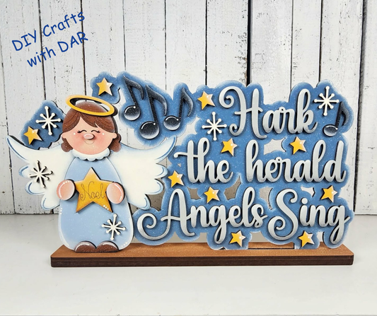 February - Add On - Hark the Herald Angels Sing Stander - unpainted wood cutouts, ready for you to paint