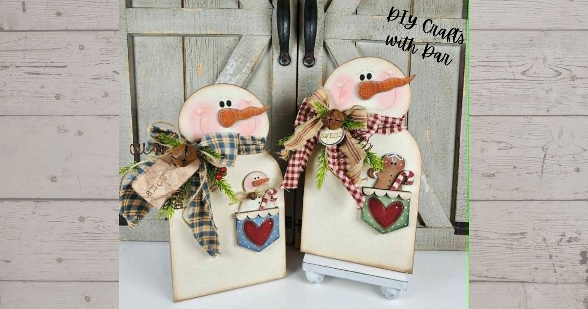 Snowman Shelf Sitters with pocket set of 2 - unpainted wood cutouts, ready for you to paint