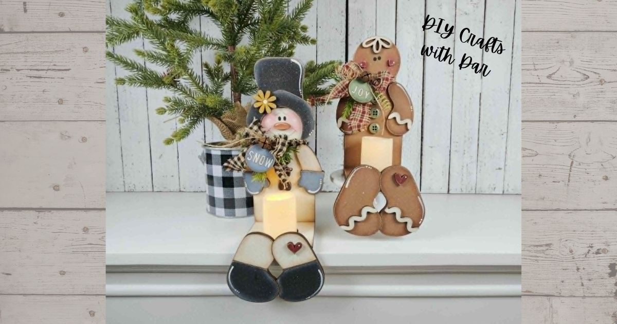 Snowman or Gingerbread Shelf Sitter with votive - unpainted wood cutouts, ready for you to paint