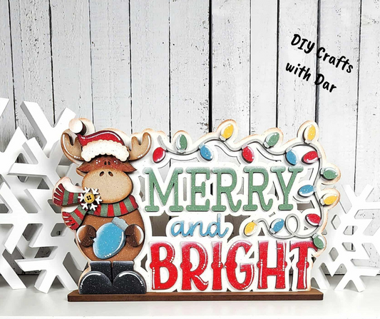 October - Add On Moose Merry and Bright Word Stander - unpainted wood cutouts, ready for you to paint