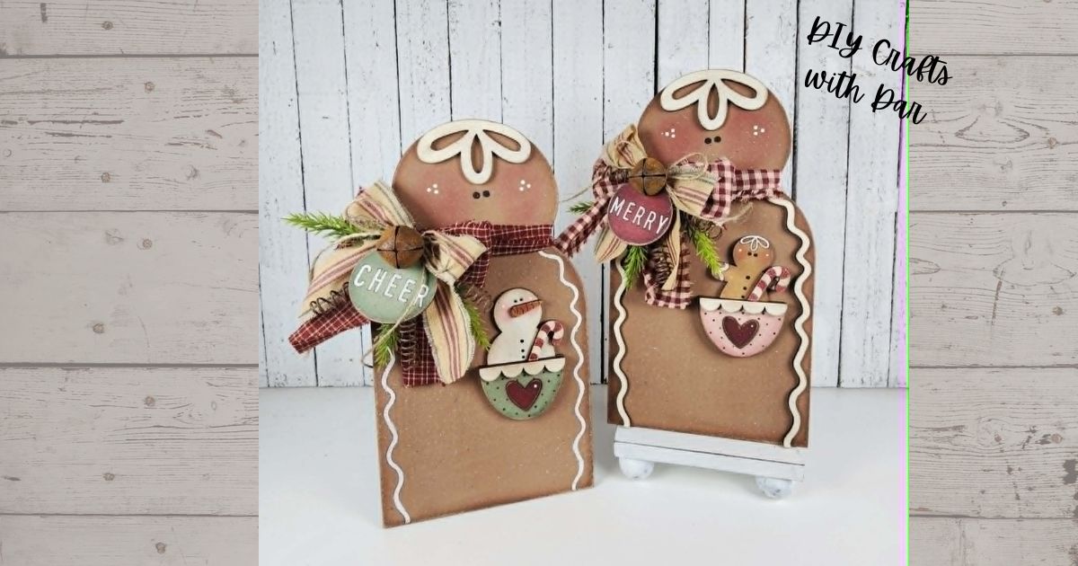 Gingerbread Shelf Sitters with pocket set of 2 - unpainted wood cutouts, ready for you to paint
