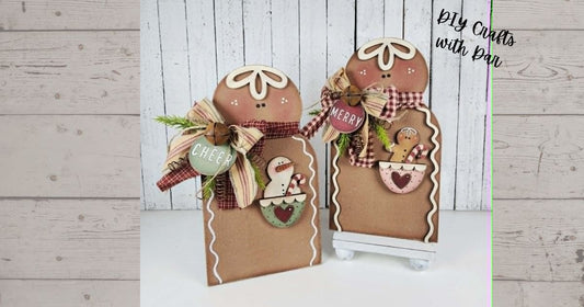 Gingerbread Shelf Sitters with pocket set of 2 - unpainted wood cutouts, ready for you to paint