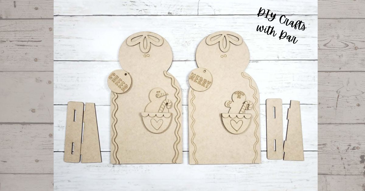 Gingerbread Shelf Sitters with pocket set of 2 - unpainted wood cutouts, ready for you to paint