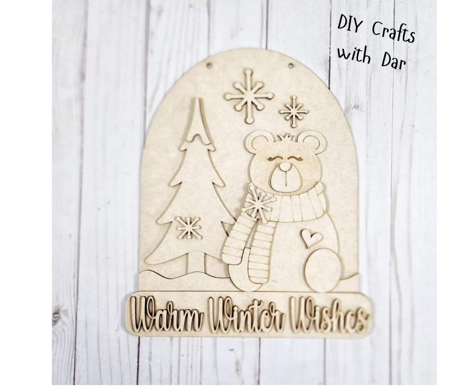 December - Add On Polar Bear Globe Door Sign - unpainted wood cutouts, ready for you to paint