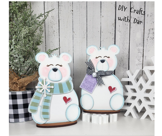 December - Add On Polar Bear Stander Set of 2 - unpainted wood cutouts, ready for you to paint